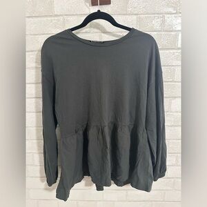 Zara Peplum Women's Long Sleeve Blouse Gray Crew Neck Size L #1972